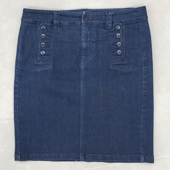 LRL Lauren Jeans Co denim skirt women's size 6 dark wash nautical anchor buttons - Picture 1 of 7